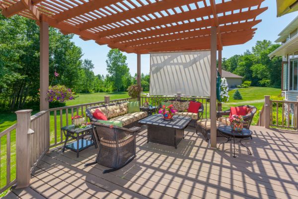 backyard deck with pergola design 