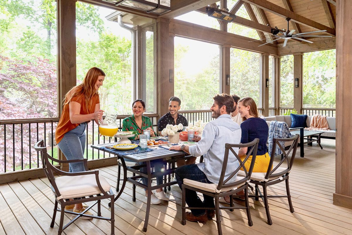 group of friends having lunch on deck